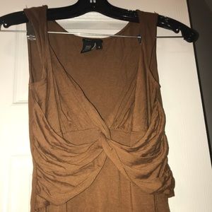 BCBG golden brown draped short sleeve shirt
